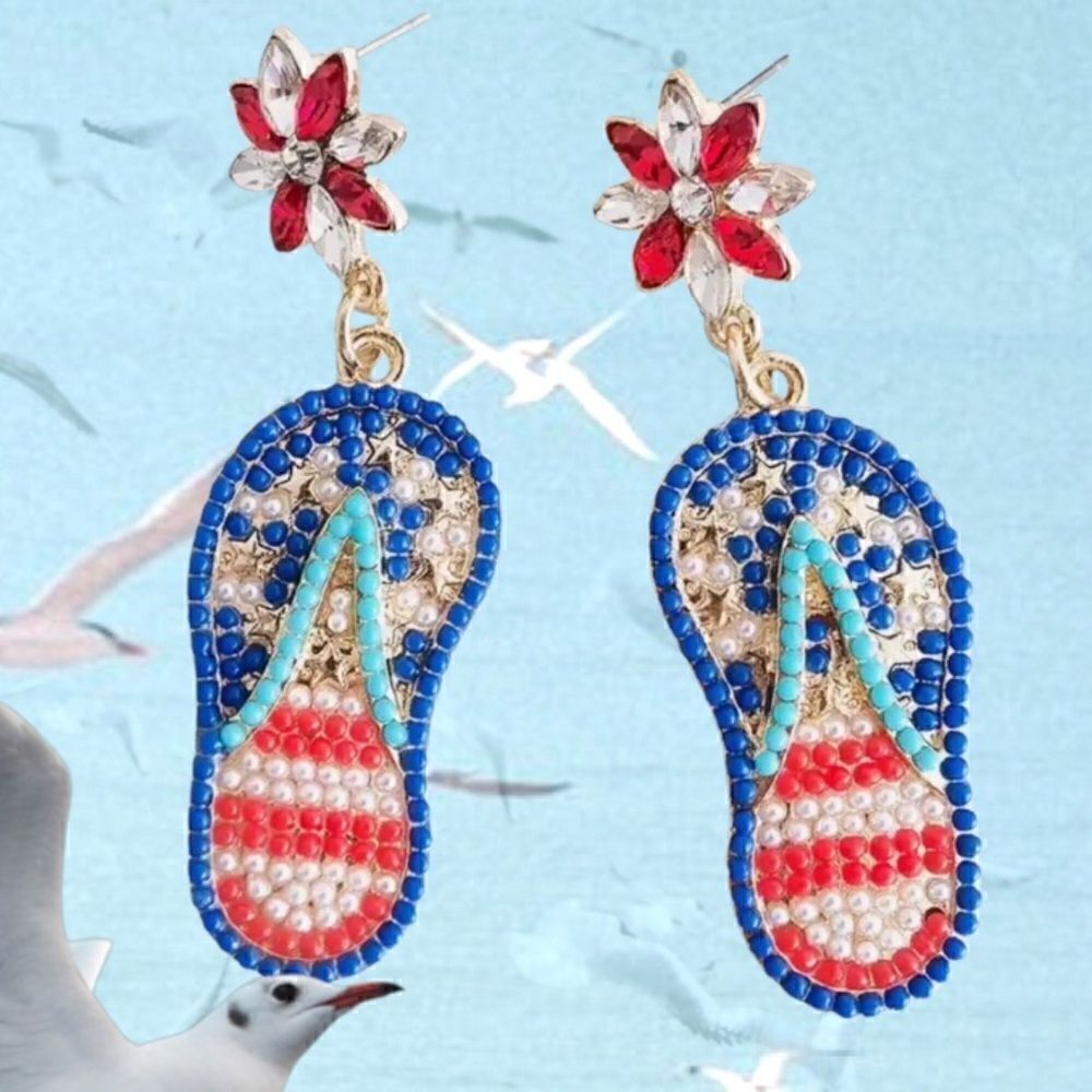 AMERICANA STATEMENT EARRINGS BLING BLING FOUR OF JULY DANGLE